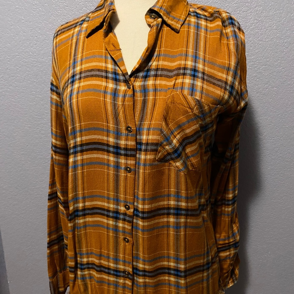 Frayed bottom flannel (mustard): Size S